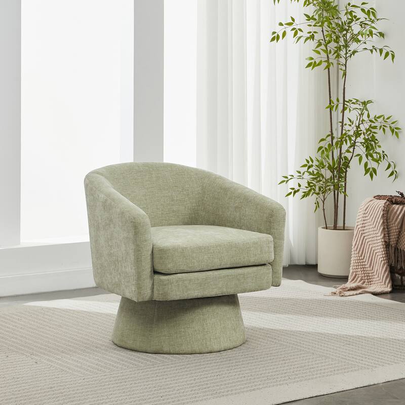 Contemporary Chenille Swivel Accent Chair, 360° Rotating Barrel Chair with Plush Cushioning for Living Room & Office, Green - Green