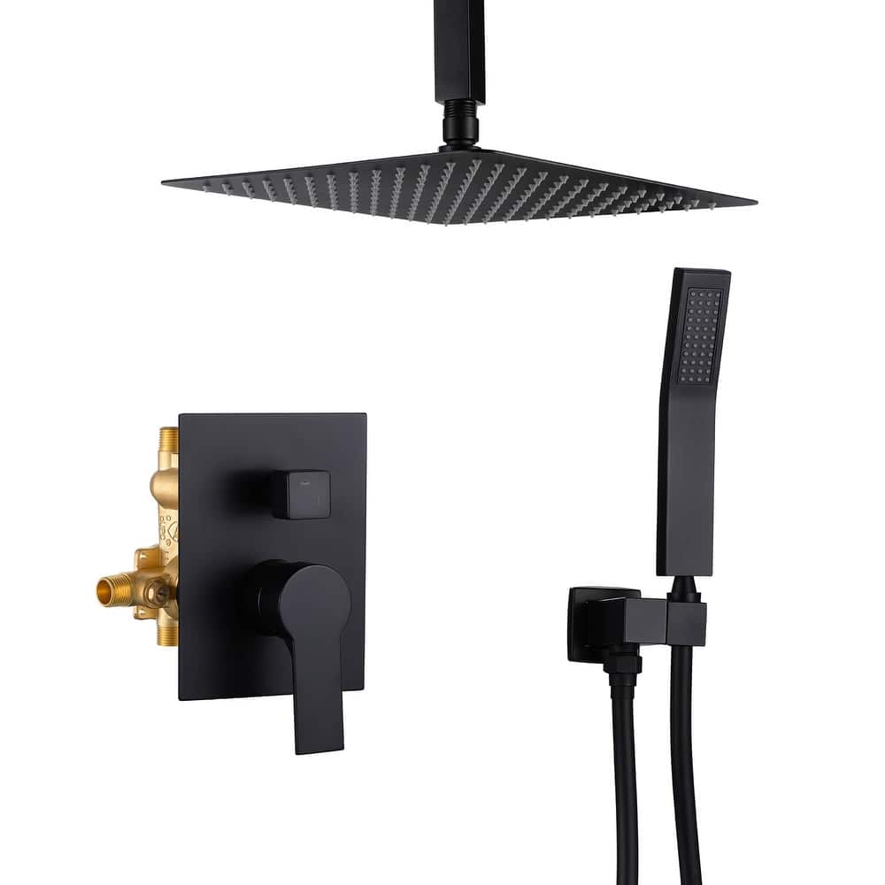 Ceiling Mount Shower Faucet Set With Hand Shower Rainfall Shower System Set 12 Inch Shower Head Set With Pressure Balance Valve