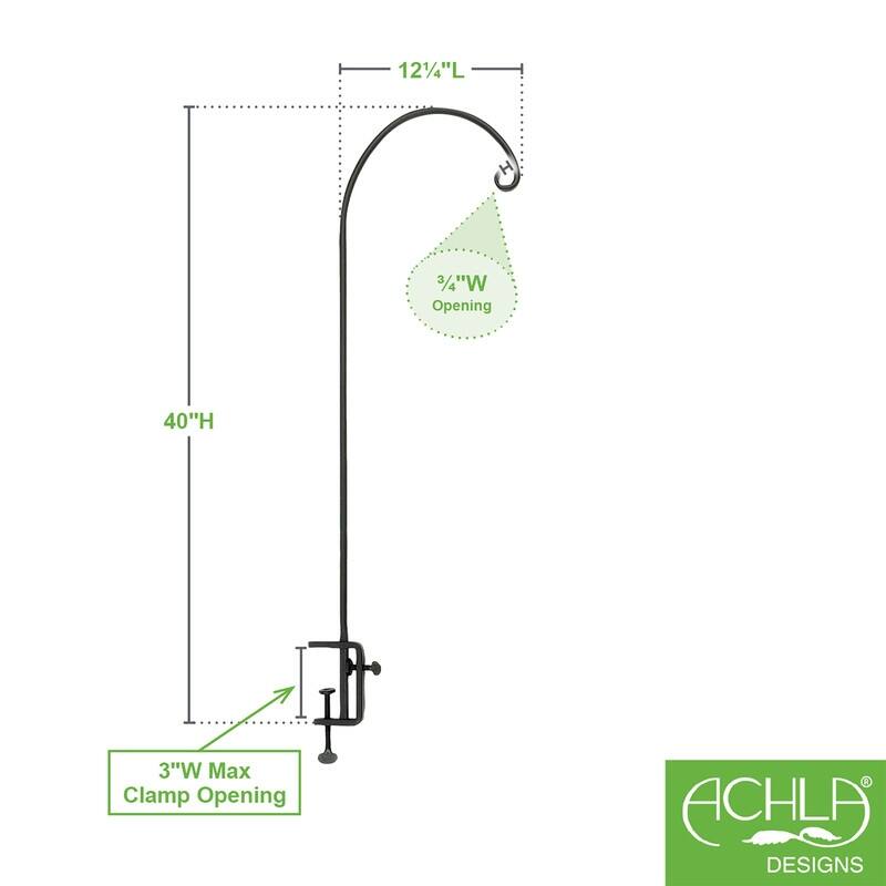 Achla Designs Height Adjustable Rail Mounted Pole, 40 Inch Tall, Black Powder Coat Finish
