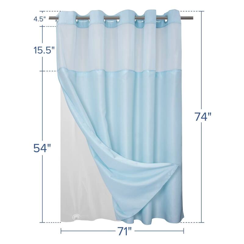 No Hook Slub Linen Texture Shower Curtain with PEVA Snap-in Liner