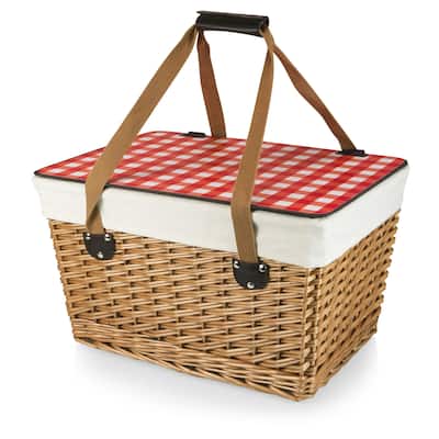 Picnic Time - Grande Canasta Beige Willow Wicker Basket with Red Lid - N/A