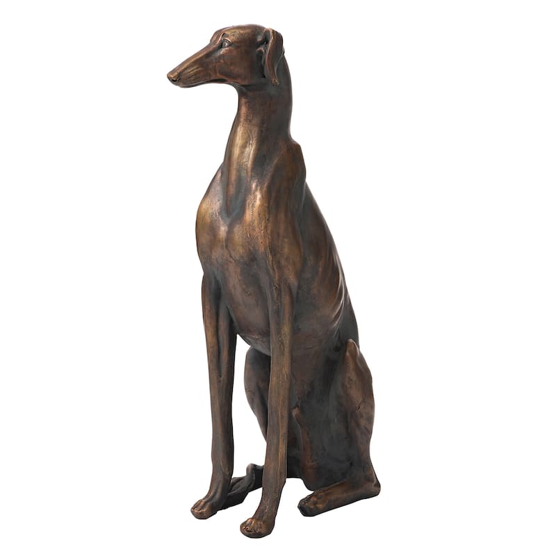Glitzhome 30"H Morden MgO Bronze Sitting Guardian Greyhound Dog Garden Statue Porch Sculpture Indoor Outdoor