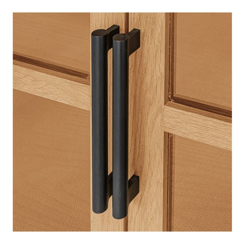 Title: NADAAL STUDIOS Virelle Sideboard, Traditional Glass-Front Storage with Oak Frame & Drawers, Natural