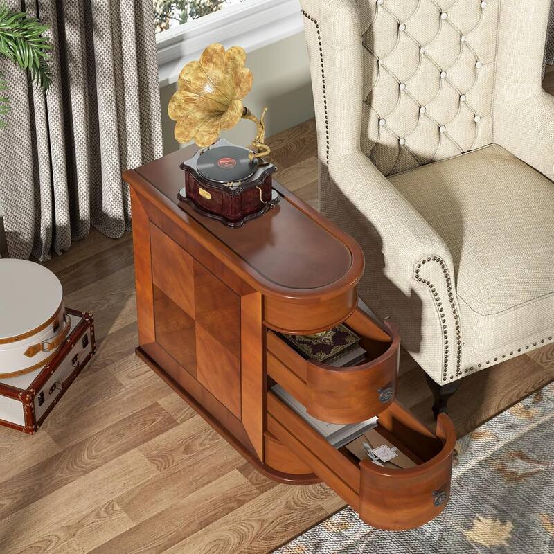 2-Drawer Solid Wood End Table, Narrow Side Table, No Assembly Required