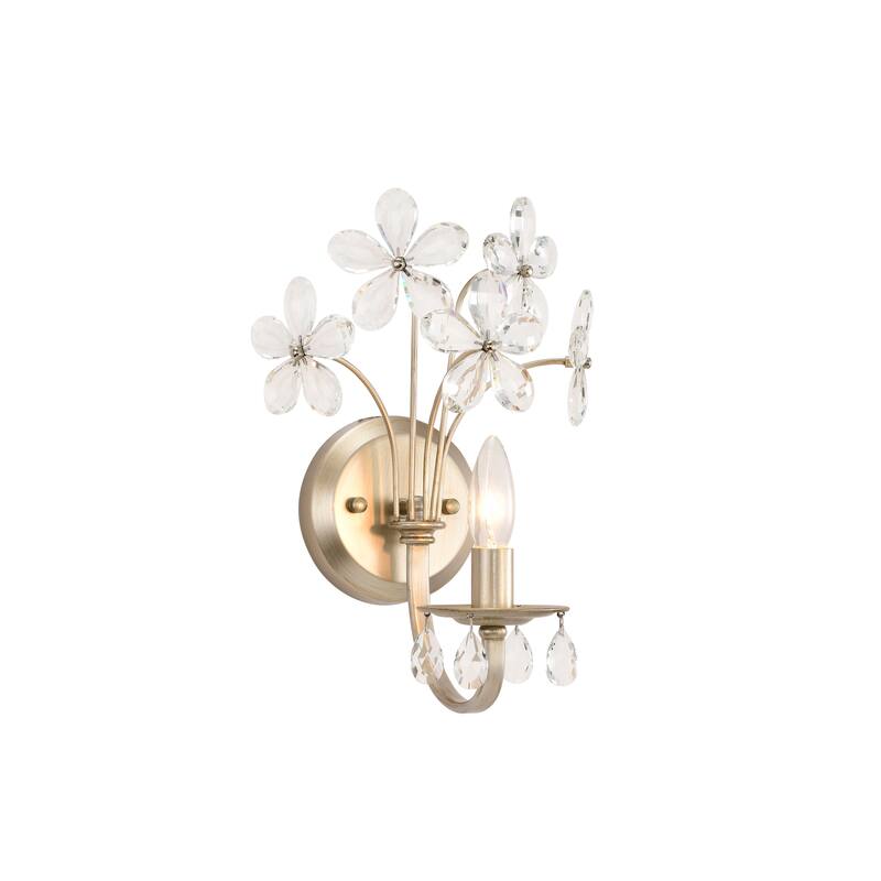 Rosa 1 Light Champagne Daisy Flower Glass Crystal Wall Sconce - 9.6 inches in W x 14 inches in H x 9.3 inches in D