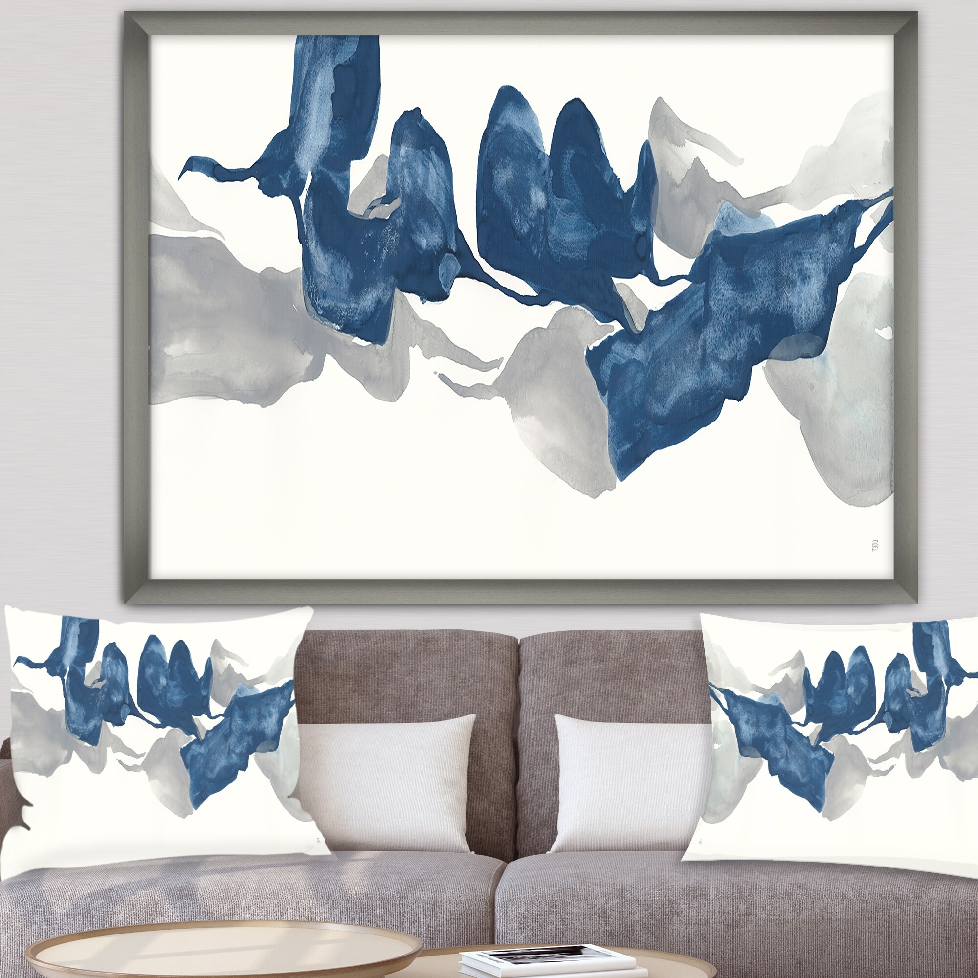 Shop Designart Gouache Sapphire On Gray Modern Contemporary Framed Art Print Overstock 30232562