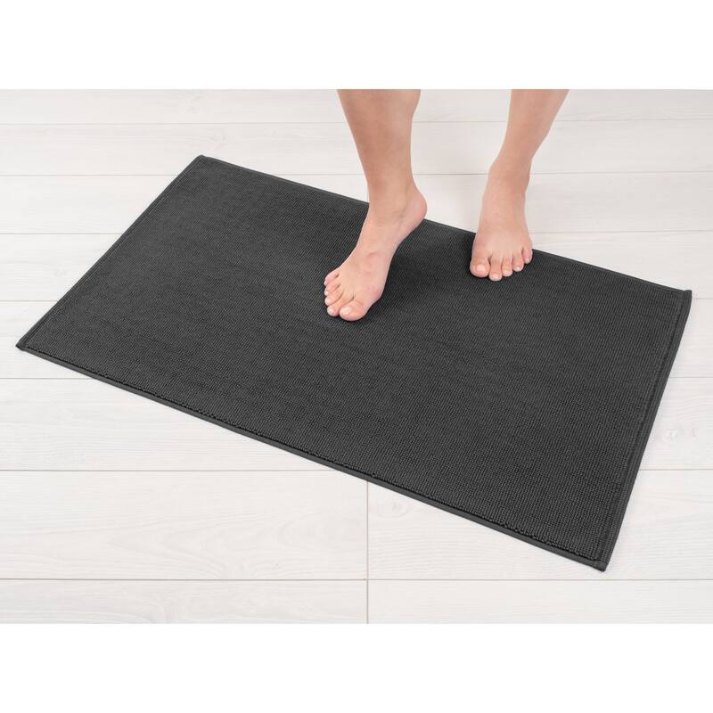 American Soft Linen 100% Cotton Bath Mat Rugs, 20x34 inches Slip Resistant Bottom Base Bath Mats for Bathroom - Dark Gray