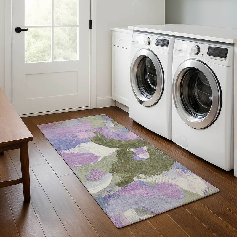 Premium Washable Super Soft Abstract Contemporary Mayfield Rug - Lavender - 2'3" x 7'6"