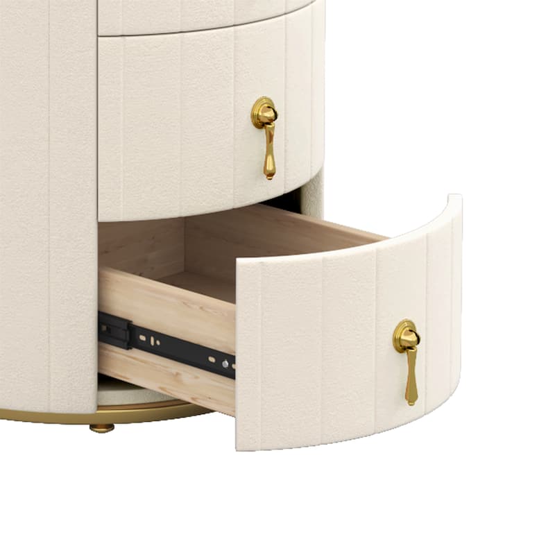 Upholstered Nightstand with 3 Drawers and Metal Handles (Set of 2)