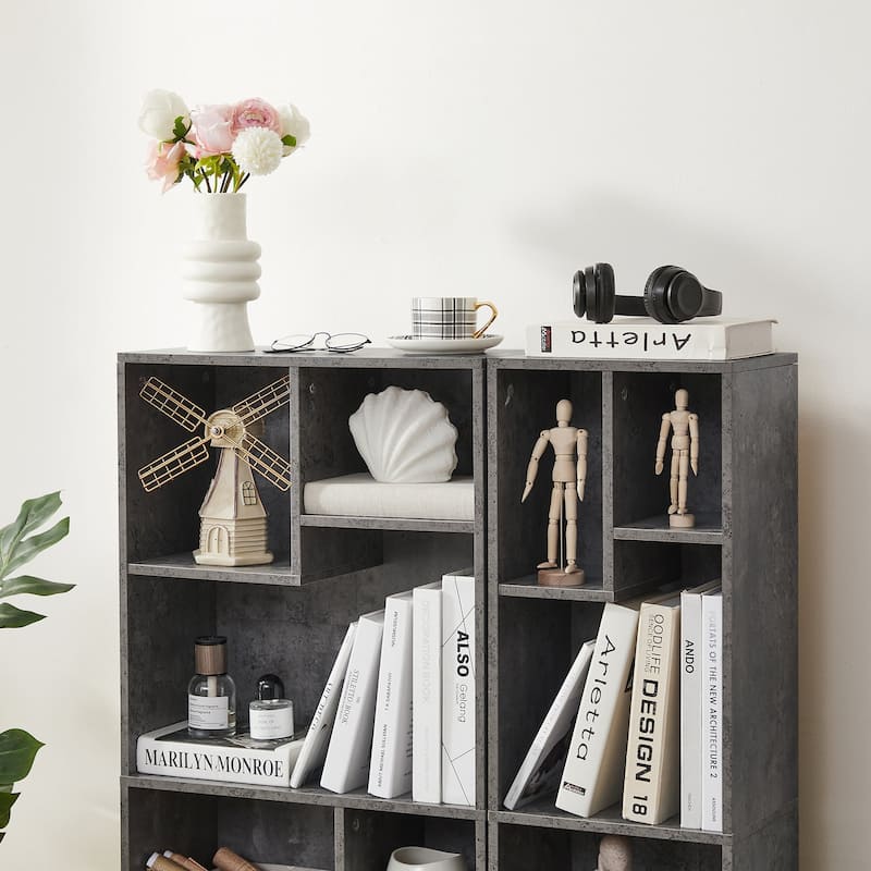 VECELO Modern Irregular Shape Tall Bookshelf Multi-Purpose Waterproof Vertical Horizontal Storage for Bedroom Living Room