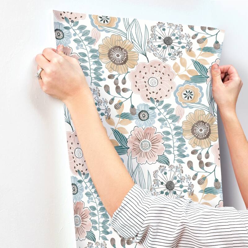 York Wallcoverings Artistic Bouquet Ochre and Ocean Wallpaper
