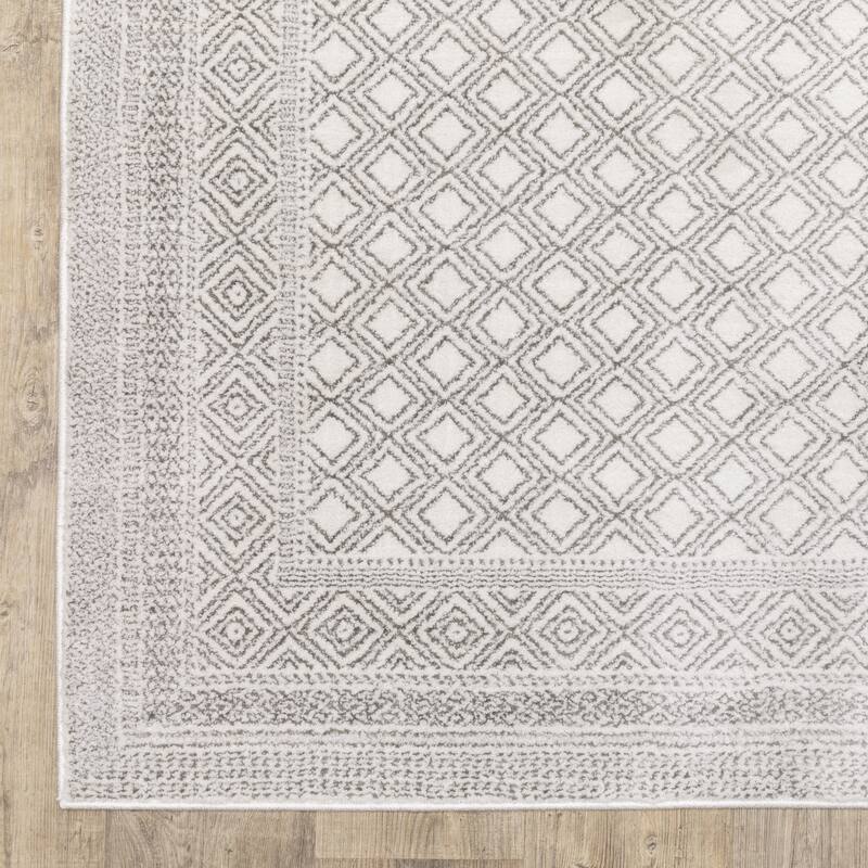 Style Haven Marciana Two-Tone Diamond Panel White/ Grey Power Loom Rug-
