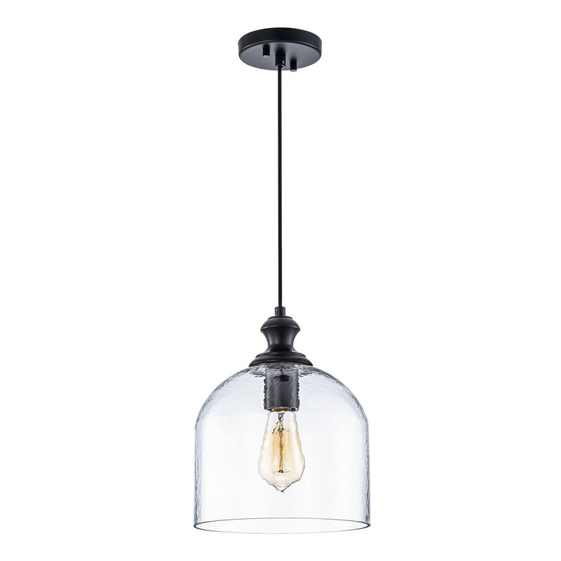 1-Light Modern Industrial Dome Pendant Light with Bell Shape Clear Hammered Glass and Adjustable Hanging Height