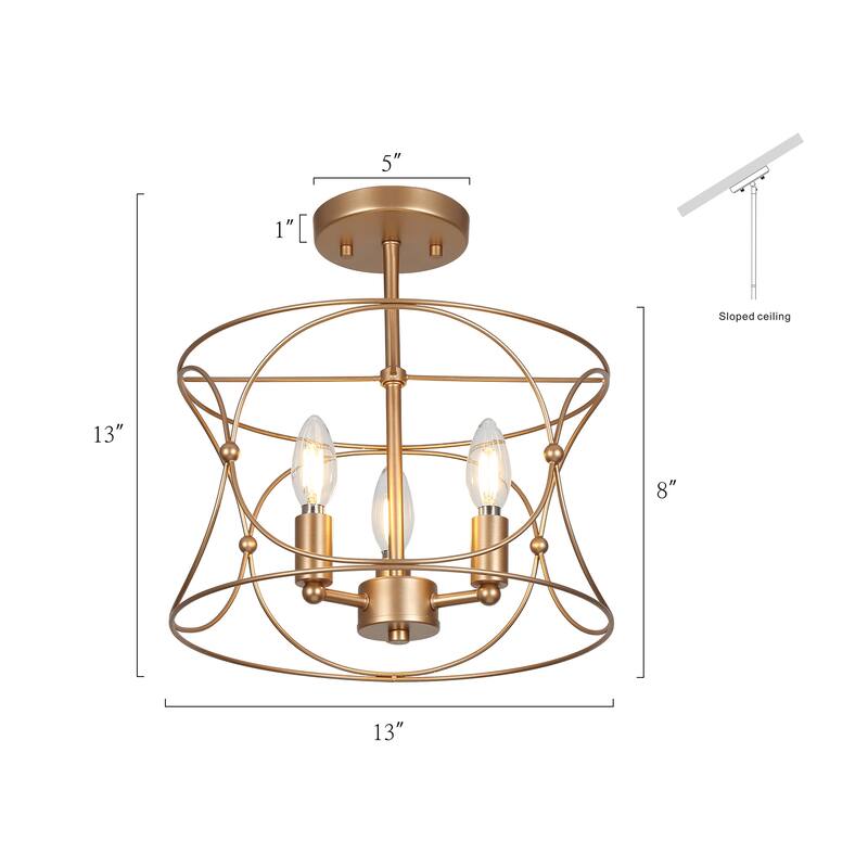 Clarise Modern Farmhouse Lantern Drum Semi-flush Mount Lights Chandelier Open Ceiling Light - D13'' x H13''