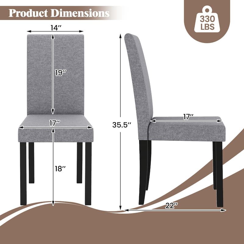 Gymax Dining Chair Set of 2 Fabric Upholstered Rubber Wood Legs Side