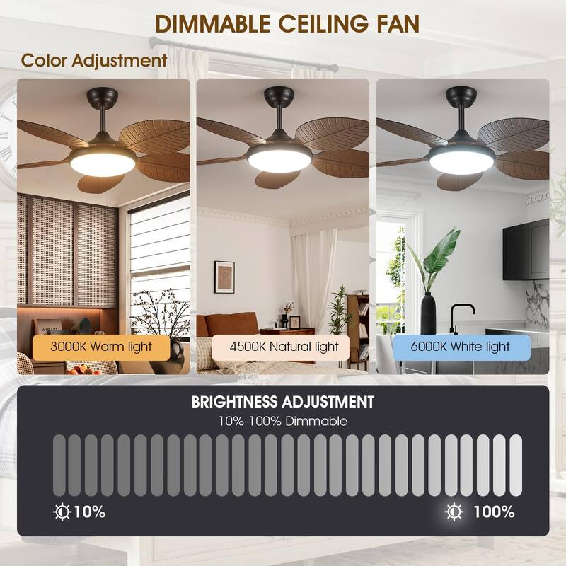 48" Downrod Ceiling Fan with Light,Palm Leaf Blades,Tropical Ceiling Fan for Living Room,Bedroom,Patio - 48 Inches