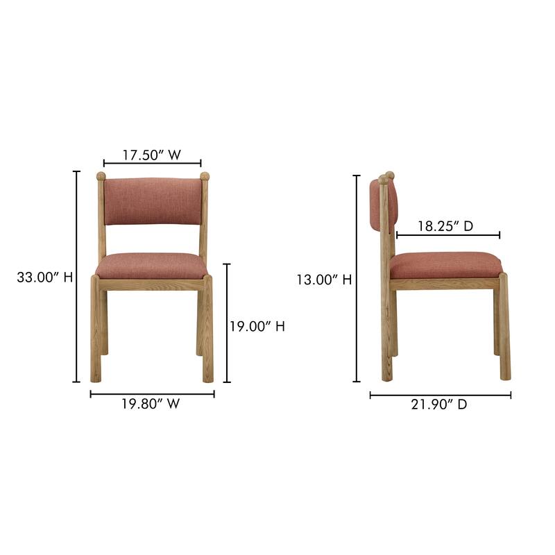 NADAAL STUDIOS Solien Dining Chair, Solid Ash Frame, Deep Pink Linen‑Blend Upholstery, Finial Detail