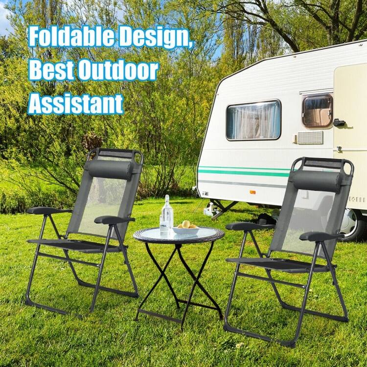 4 Pcs Patio Garden Adjustable Reclining Folding Chairs with Headrest - 28" x 23" x 40" (L x W x H)