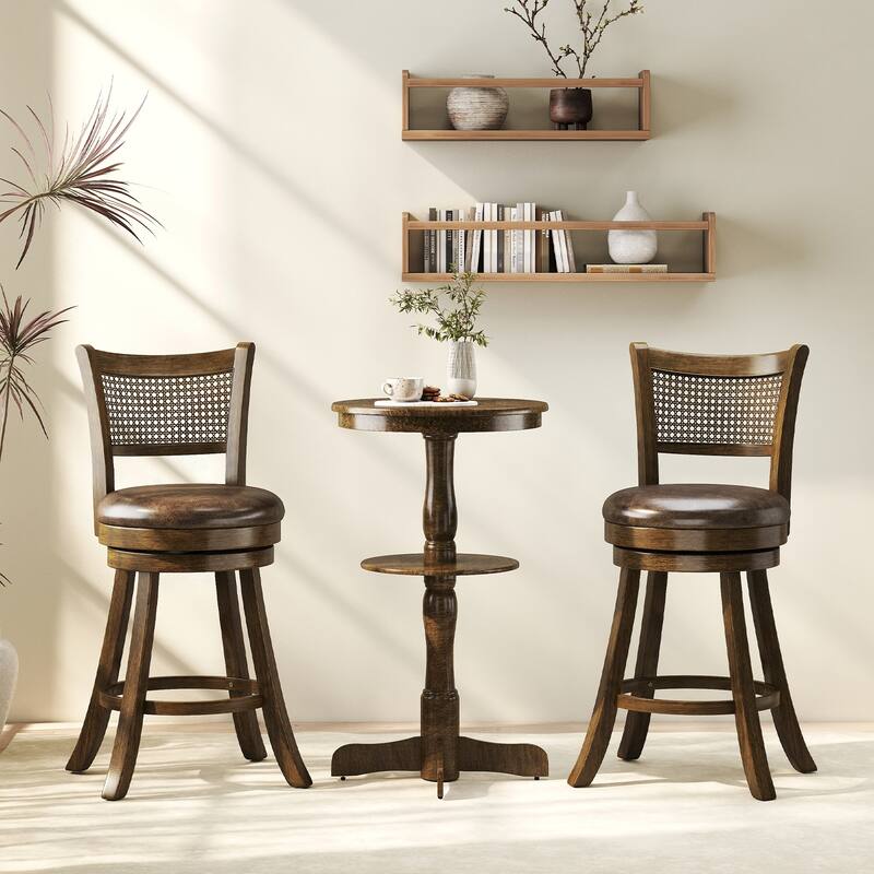 Gymax Set of 4 Bar Stools 25'' Swivel Bar Chairs w/ PE Rattan Backrest