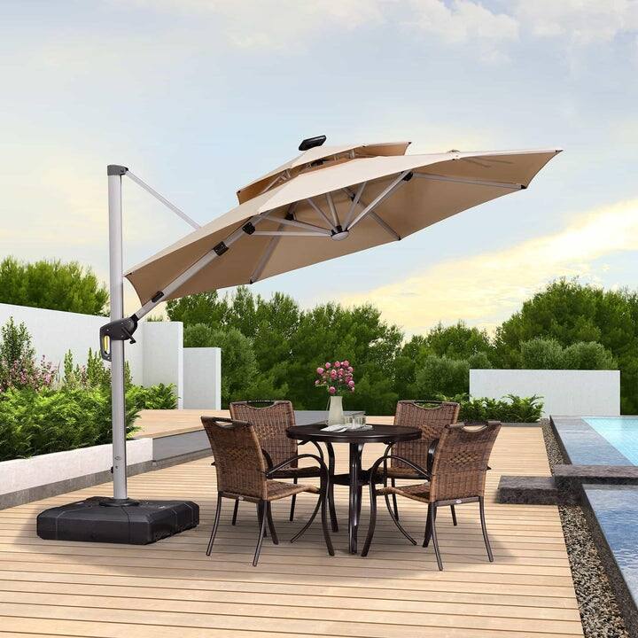 PURPLE LEAF 10 ft Double Top LED Round Patio Cantilever Umbrella with Base