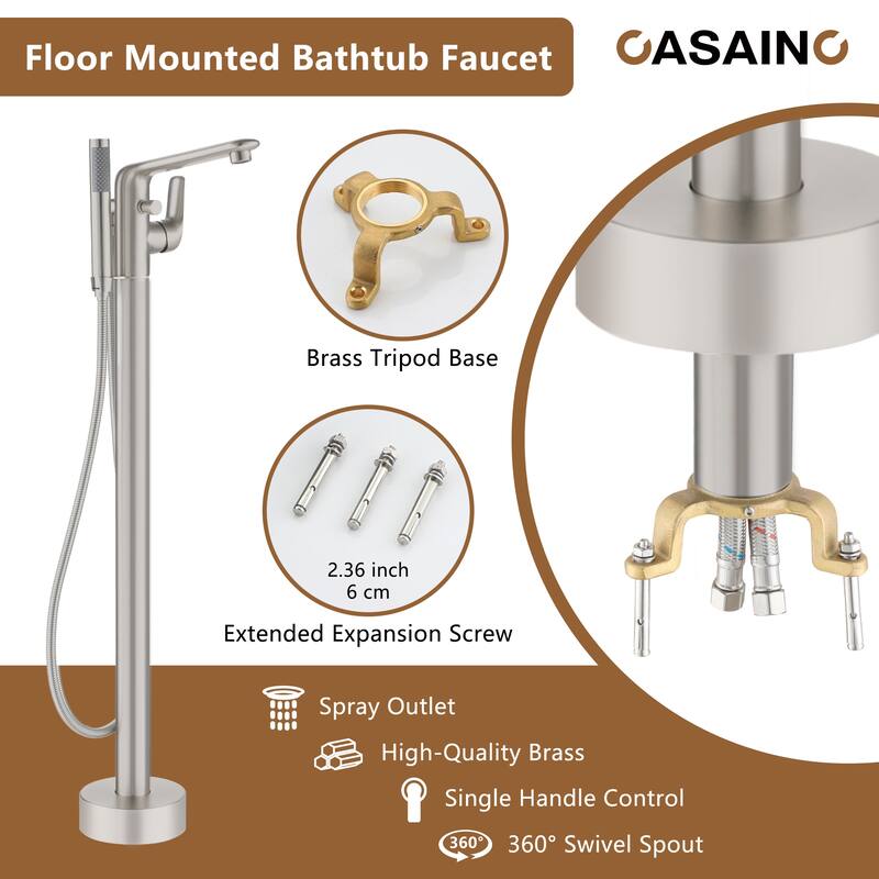 CASAINC Single-Handle Freestanding Floor-Mount Roman Tub Faucet with Handheld Shower