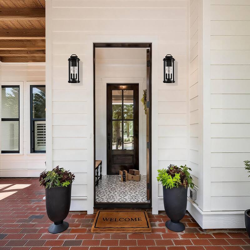 Matte Black Farmhouse Outdoor Wall Lantern Sconce - 3 Variants (11in 1-Light/14in 1-Light/17in 3-Light), Clear Glass, Wet Rated