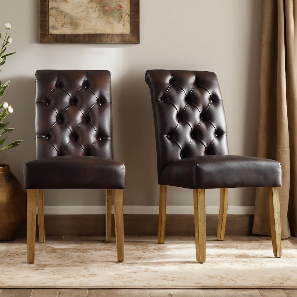 Krakova Premium Tufted Rolled Back Parsons Chairs (Set of 2)