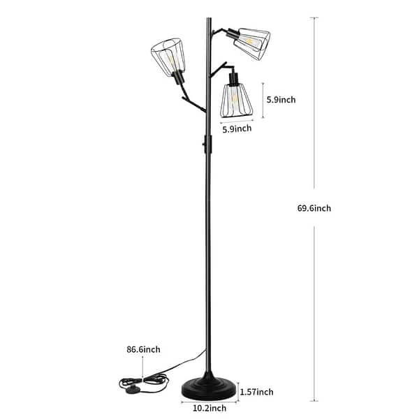 69 in. Classic Black Industrial 3-Light Adjustable LED Energy Efficient ...