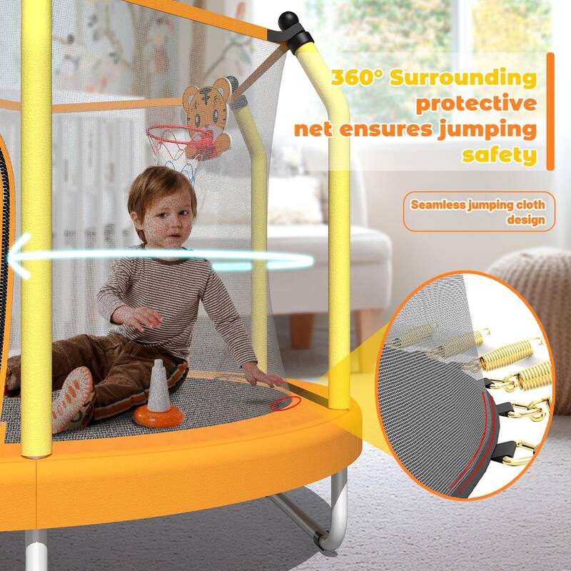 Toddler Trampoline - Basketball Hoop, Indoor Outdoor Use - Yellow - 55