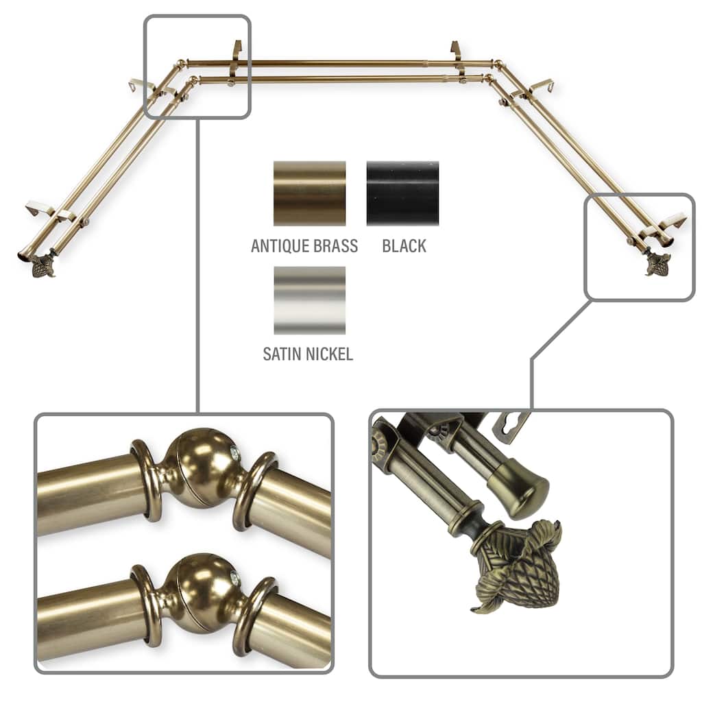 InStyleDesign Thistle 13/16" Double Bay Window Curtain Rod
