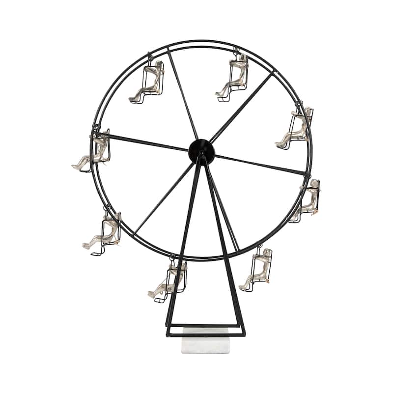 Sagebrook Home 23" Ferris Wheel Sculpture, Elegant Metal & Marble Design, Sophisticated Black Decor For Homes - 19" x 7" x 23"
