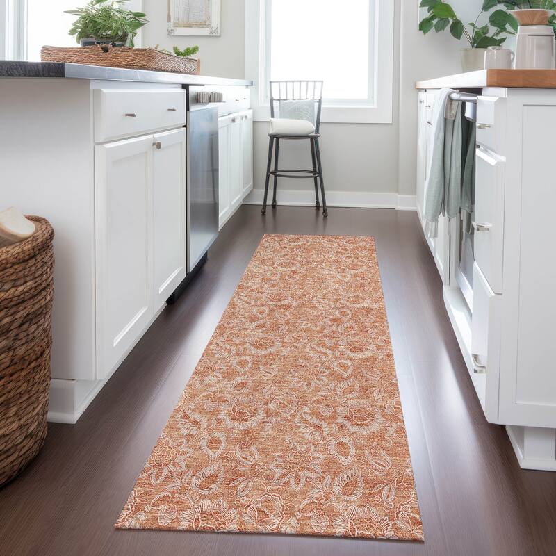 Machine Washable Indoor/ Outdoor Chantille Floral Rug - Salmon - 2'3" x 7'6"