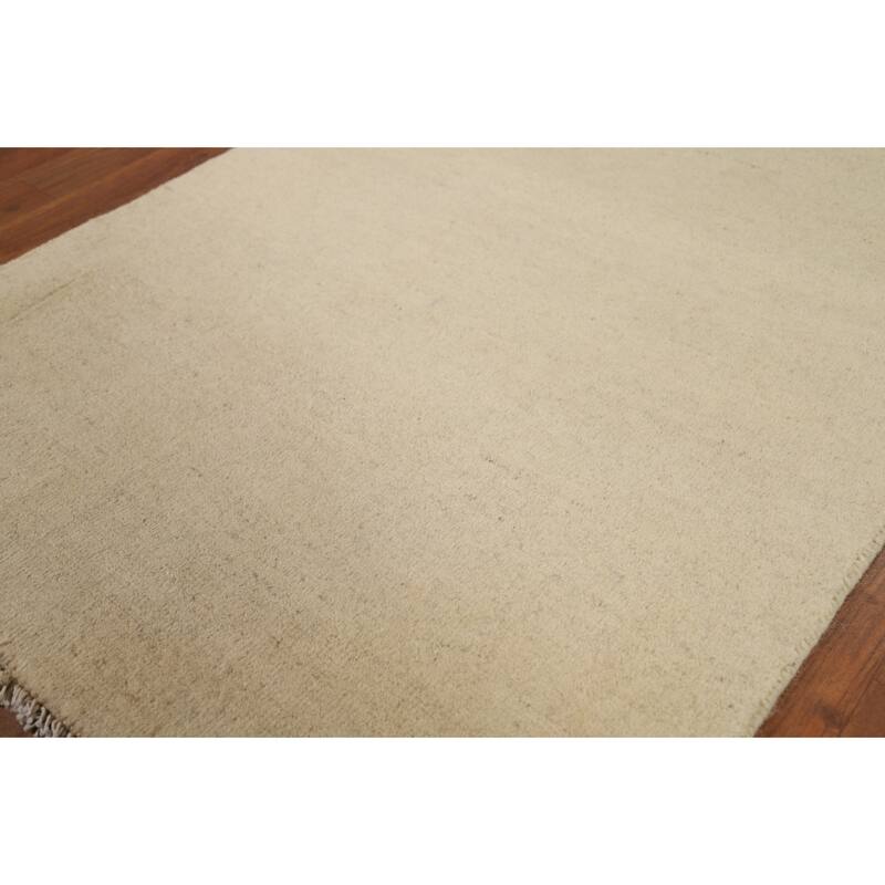 Gabbeh Modern Foyer Rug Handmade Beige Solid Wool Carpet - 2'7"x 4'0"