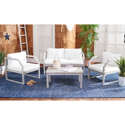 SAFAVIEH Outdoor Living Dren 4-piece Living Set - Grey/Beige - 47"W x 25"D x 23"H