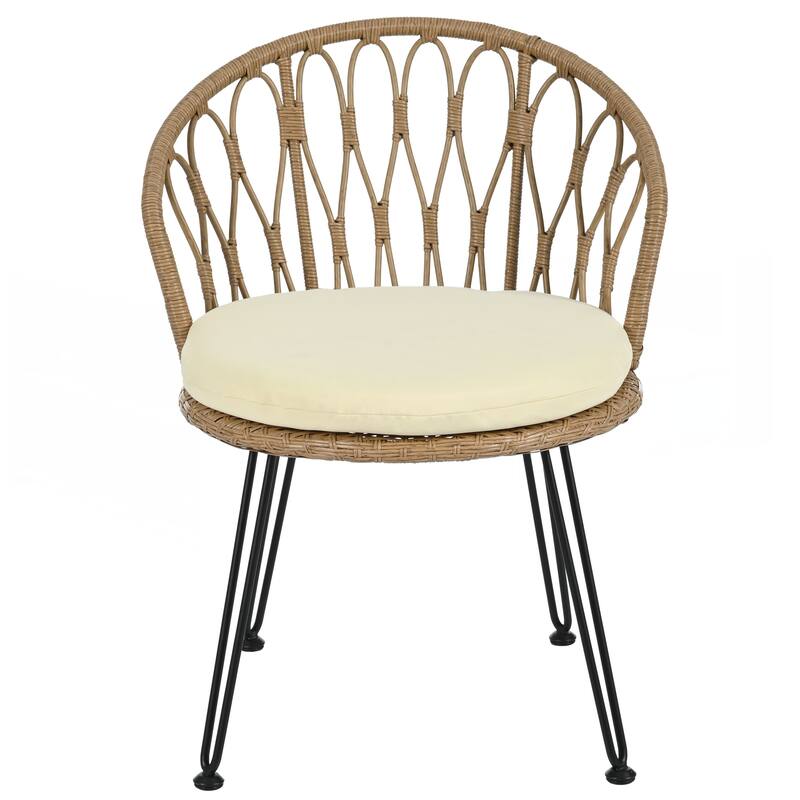 2 Rattan Single Chairs with A Glass Round Table