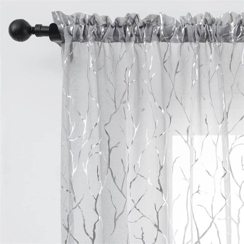 Silver Tree Sheer Curtains 52x84" Metallic Design