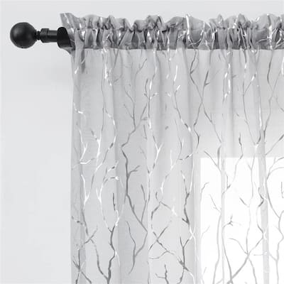 Silver Tree Sheer Curtains 52x84" Metallic Design