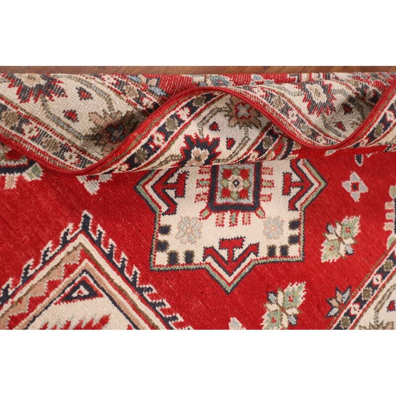 Red Geometric Kazak Oriental Foyer Rug Handmade Accent Wool Carpet - 3'3" x 5'9"