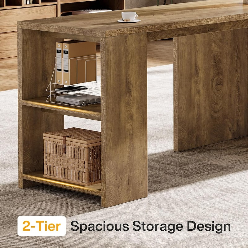 59" L Shaped Executive Desk, Office Computer Desks with Storage Shelves