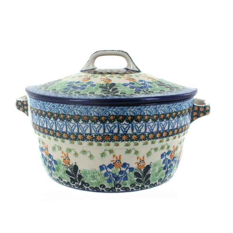 Blue Rose Polish Pottery 278 Ceramika Artystyczna Covered Round Baker - Lily of the Valley