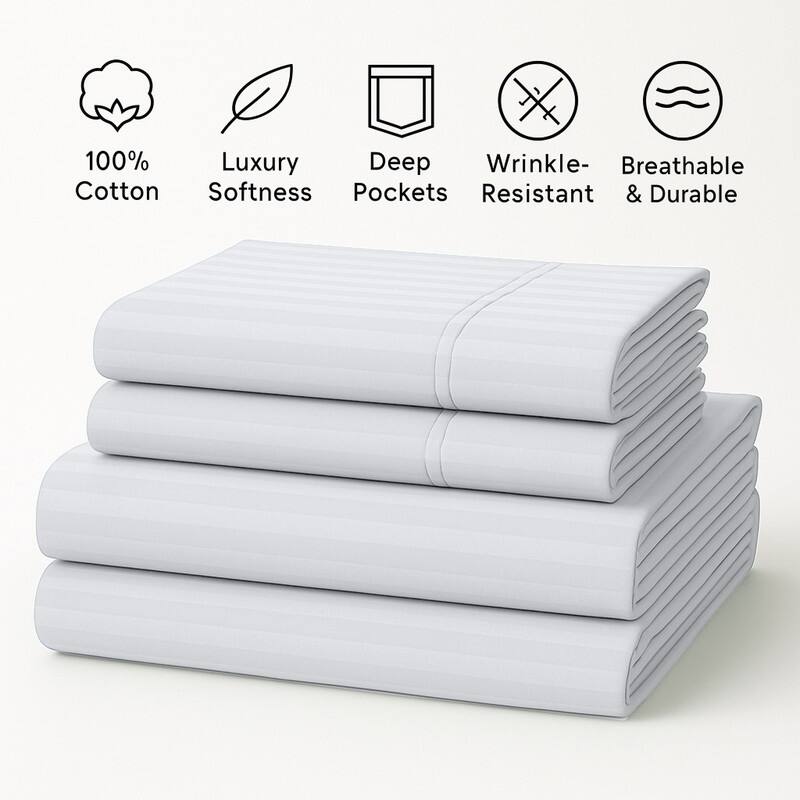 Premium Breathable Cotton Deep Pocket Sheet Set Hotel-Quality Comfort