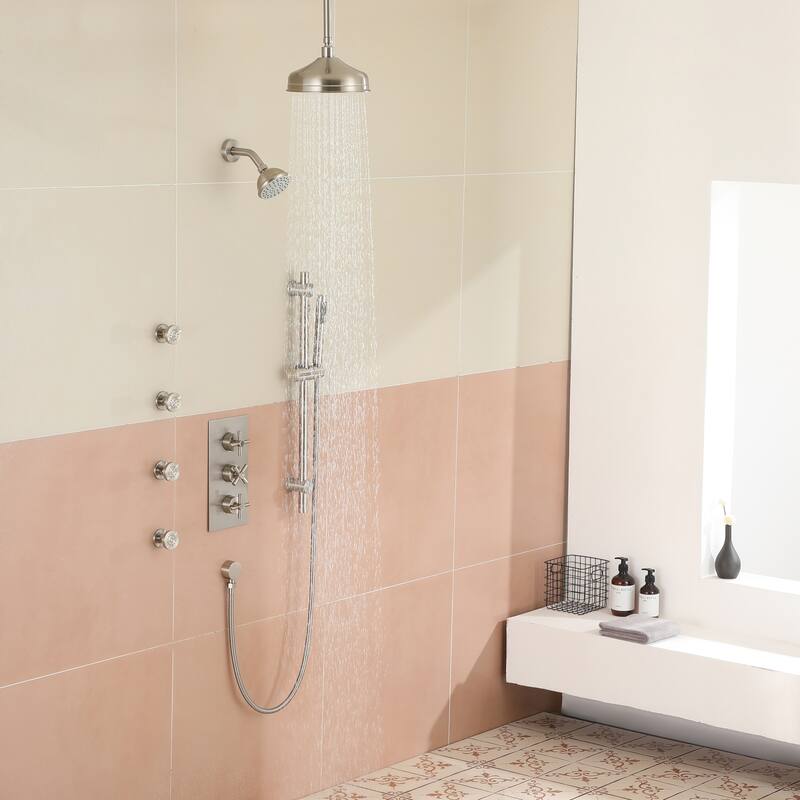 8-In Ceiling Mounted Shower System with Sliding Bar and 4 Body Sprays