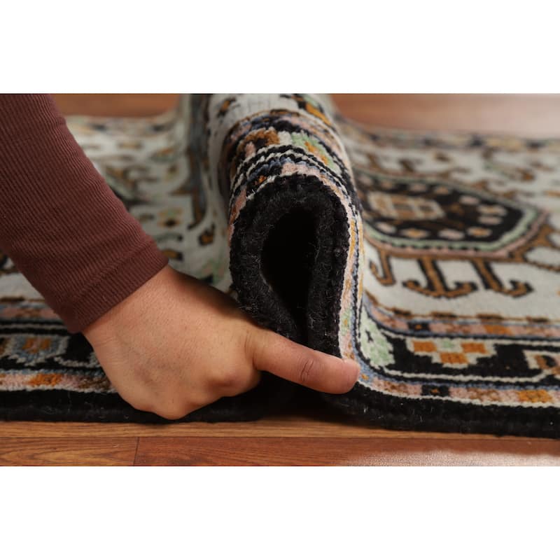 Hand Knotted Oriental 100% Wool Carpet Transitional Geometric Greys & Charcoal Khotan Area Rug - 5' 1'' X 3' 0''