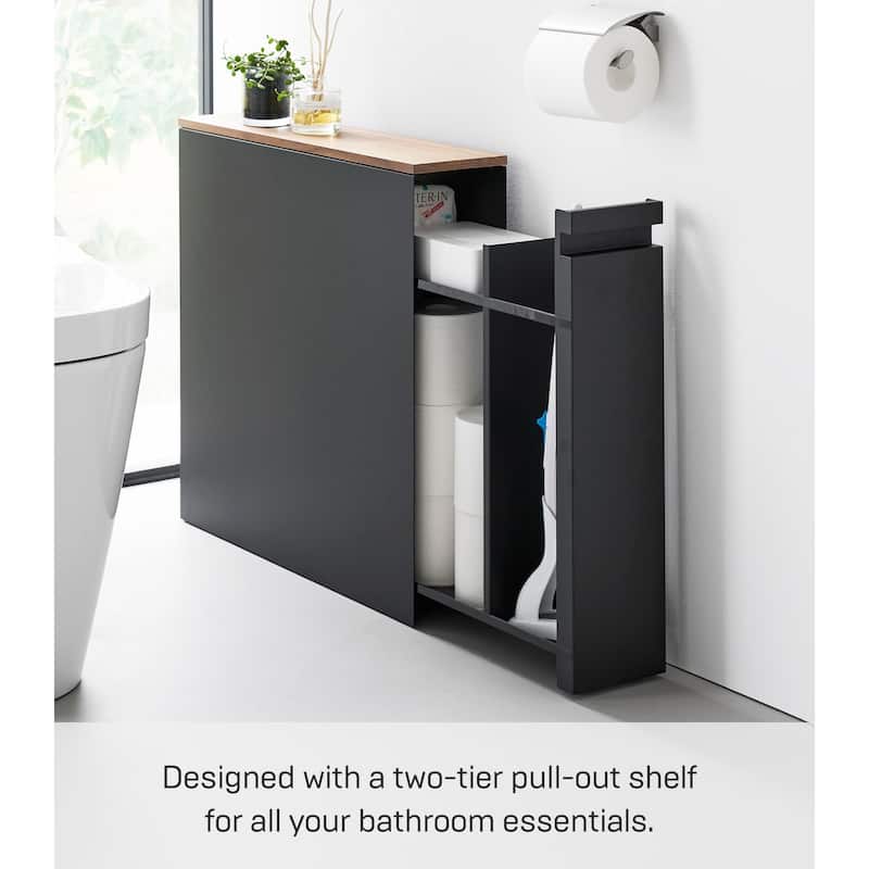 Yamazaki Home Pull-Out Bathroom Storage Cabinet, Steel and Wood - L 22.05 x W 5.51 x H 21.65 inches