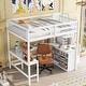 preview thumbnail 20 of 32, Full Size Loft Bed with Built-in L Shaped Desk & 3 Storage Shelves, Wooden Bedframe w/Storage Stairs & Full-Length Guardrail