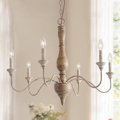Farmhouse 6-Light Distressed Wood French Country Chandelier for Dining Room Handcrafted - D 29.5" x H 24.4"