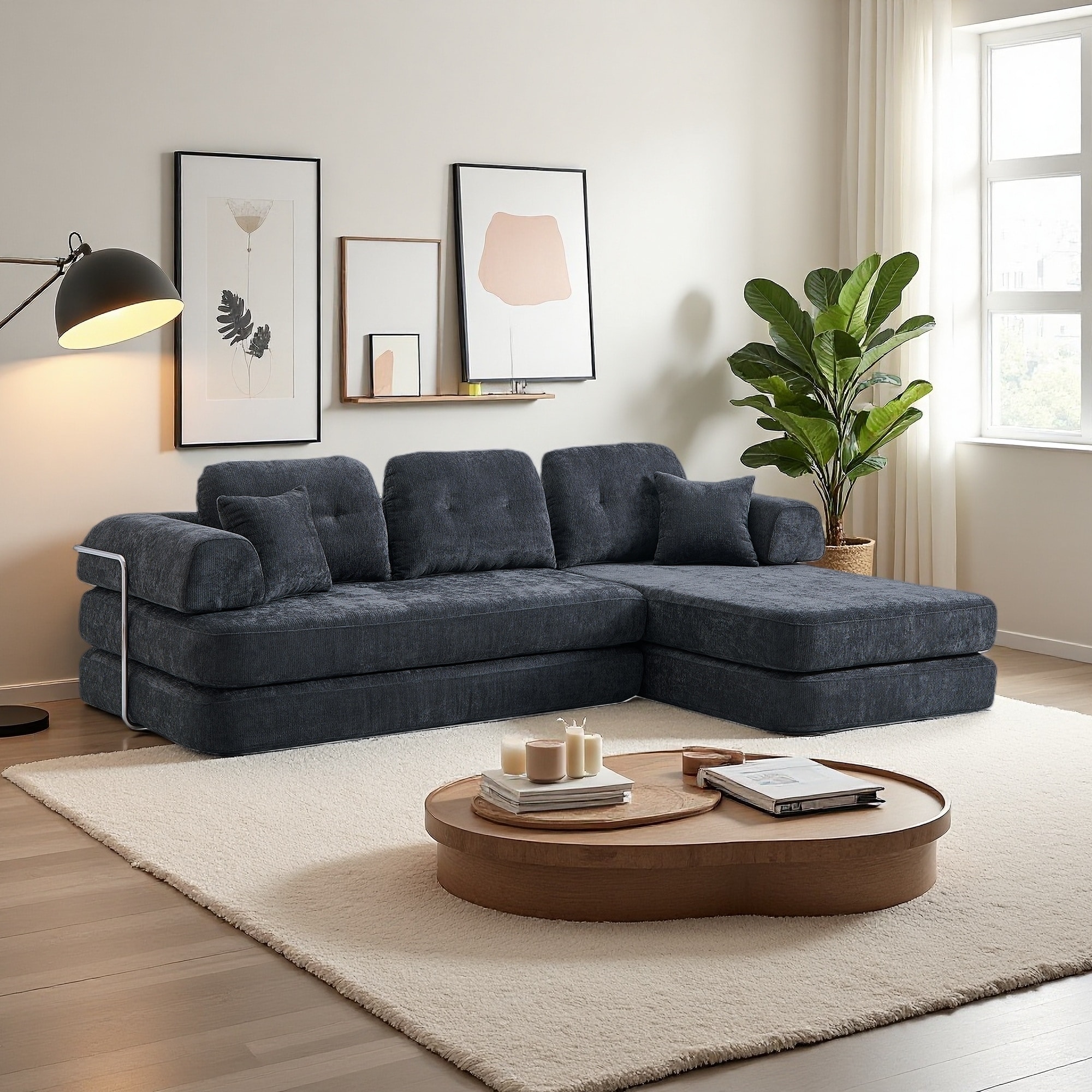 103.5" Linen Modular Sectional Sofa with Chaise, Deep Seat