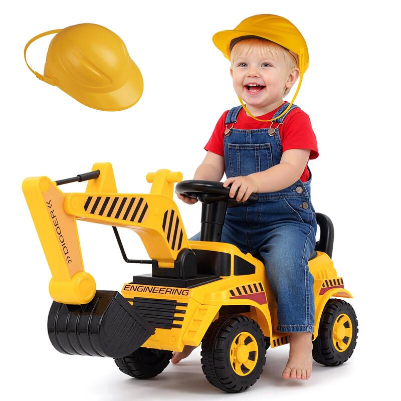 Gymax Ride on Toddler Car w/ Safety Helmet Ride on Excavator Car w/ - Yellow - Assembly Required - Kids
