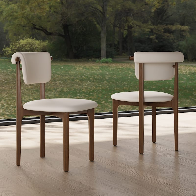 Modern Not Assembled Need Faux Leather Dining chairs, Beige, Solid Wood legs, Mid Century Kitchen Chairs for Diningroom - Set of 2