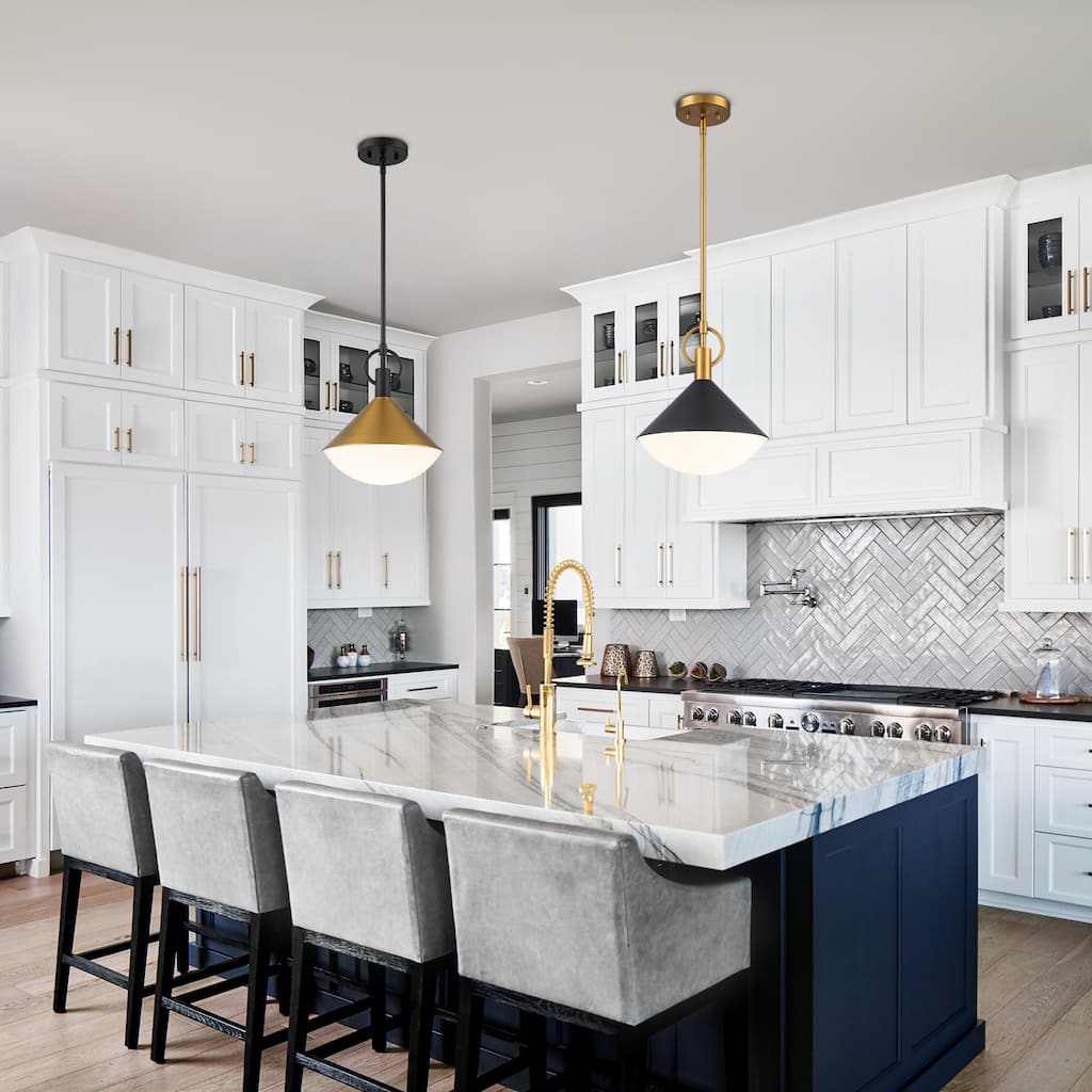 Single Light Cone Metal Pendant with Frosted White Glass Shade